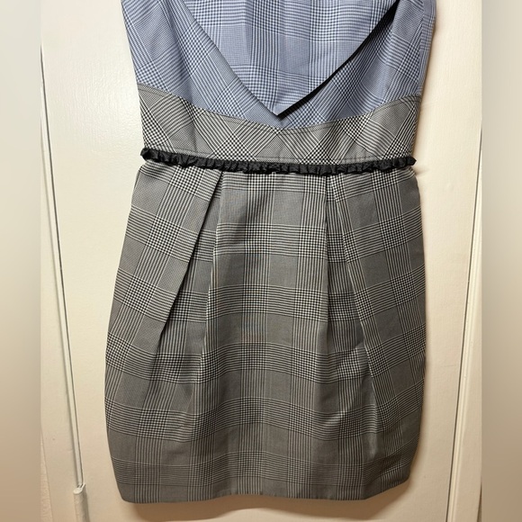 Zac Posen 100% Silk Plaid Blue Black Grey Structured Cap Sleeve Shift Dress 6 - Picture 5 of 15